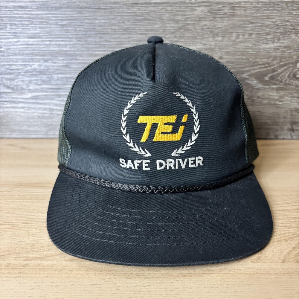 Vintage TEI Hat Cap Snap Back Mesh Trucker Safe Driver Embroidered Mens Retro